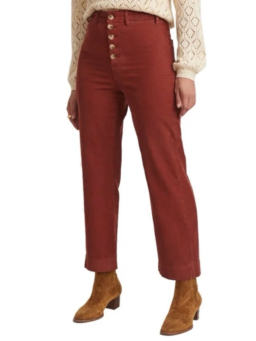 NWT Marine Layer Bridget Corduroy Pants Cropped Exposed Button Fly Barn Red Sz 6